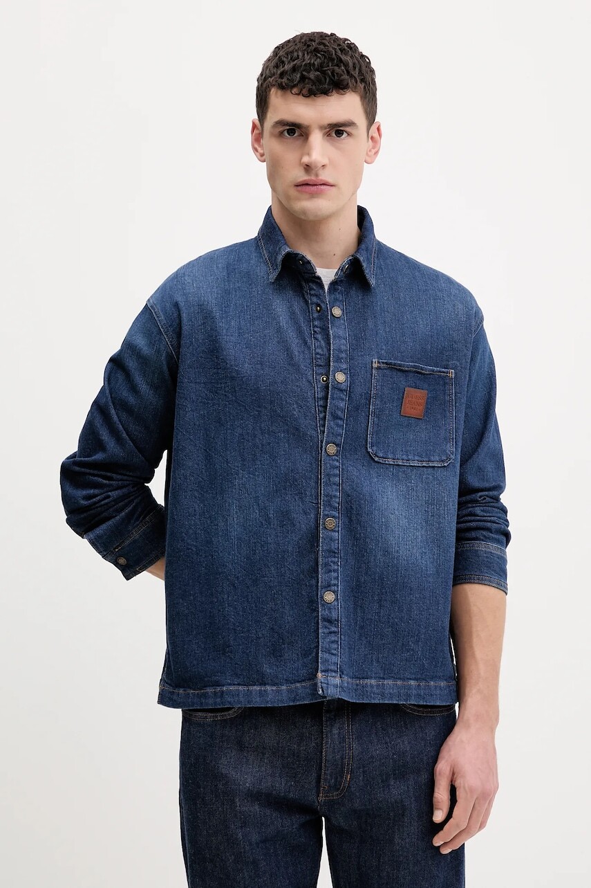 Rifľová košeľa Guess Jeans tmavomodrá farba, regular, s klasickým golierom, M6RH51 D002F