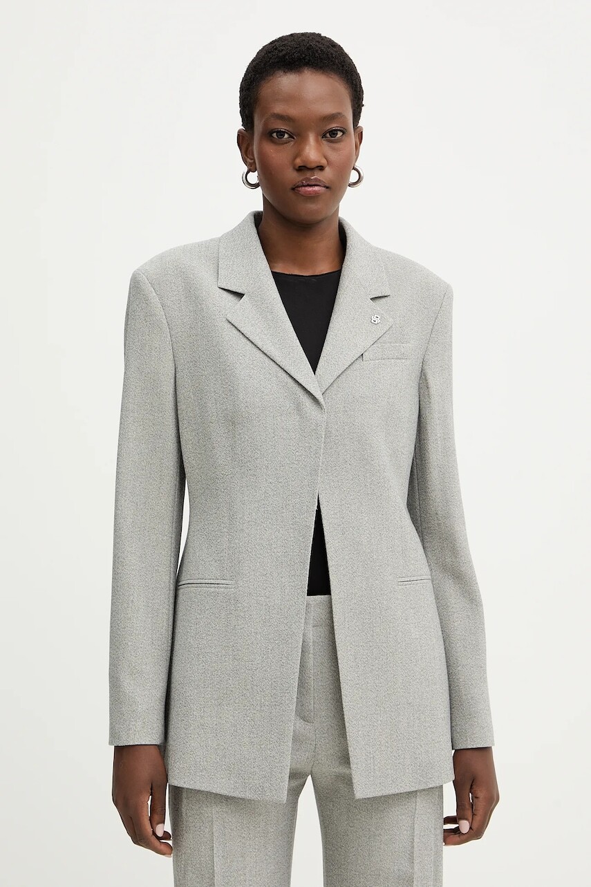 Bunda s prímesou vlny BOSS Jakara šedá farba, jednoradová, jednofarebná, 50554946