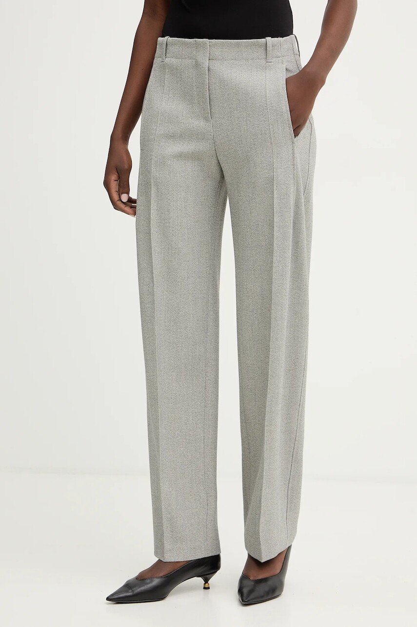 Nohavice BOSS Takava šedá farba, cigaretový strih, vysoký pás, 50553936