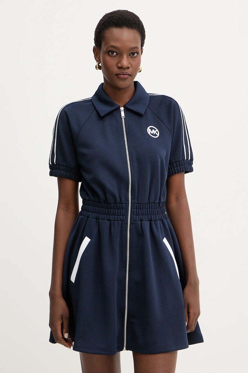 Šaty MICHAEL Michael Kors tmavomodrá farba, mini, áčkový strih, MR683H5K8N