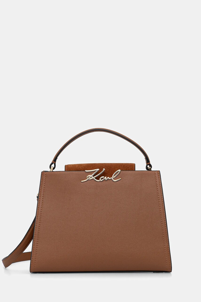 Kožená kabelka Karl Lagerfeld K/SIGNATURE hnedá farba, B1W30061