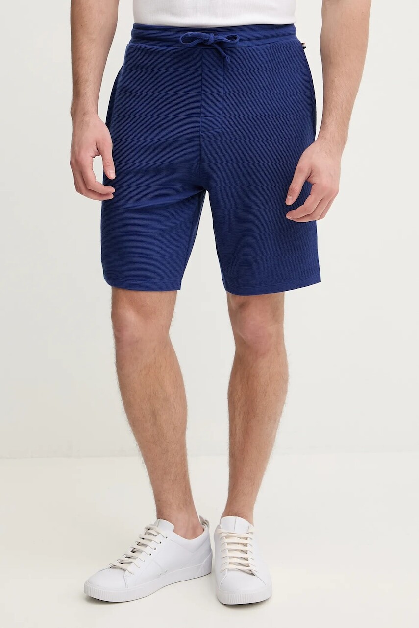 Šortky BOSS Rib Shorts modrá farba, 50527391