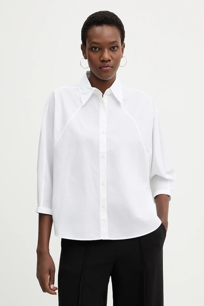 Bavlnená košeľa BOSS Orange C Belenta biela farba, voľný strih, s klasickým golierom, 50553519