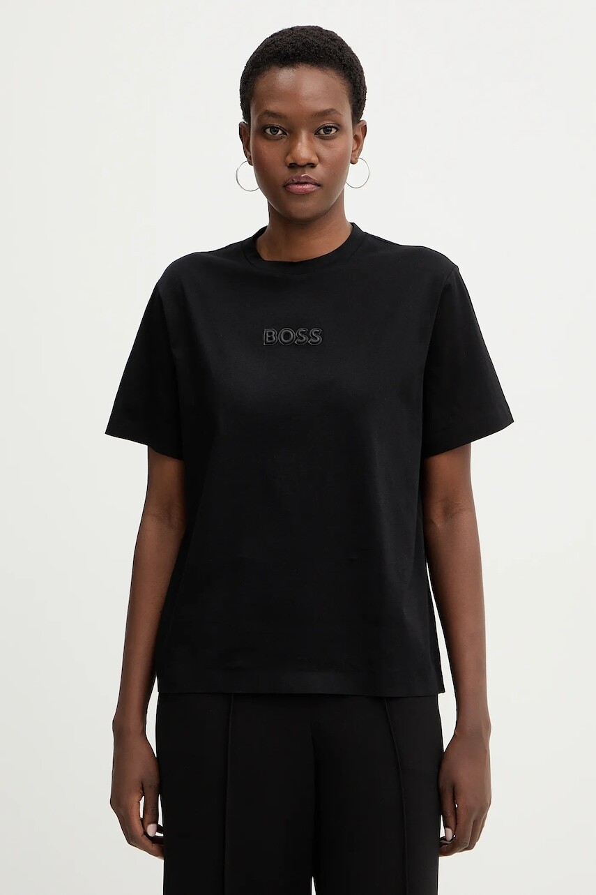 Bavlnené tričko BOSS Eharpa3 dámske, čierna farba, 50563283