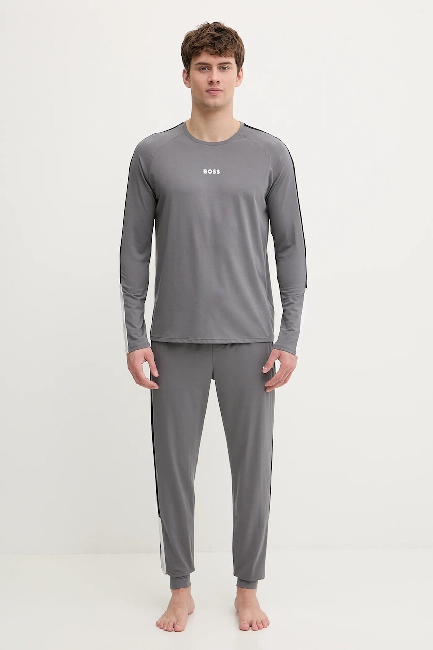 Pyžamo BOSS Balance Long Set pánske, šedá farba, s potlačou, 50554773
