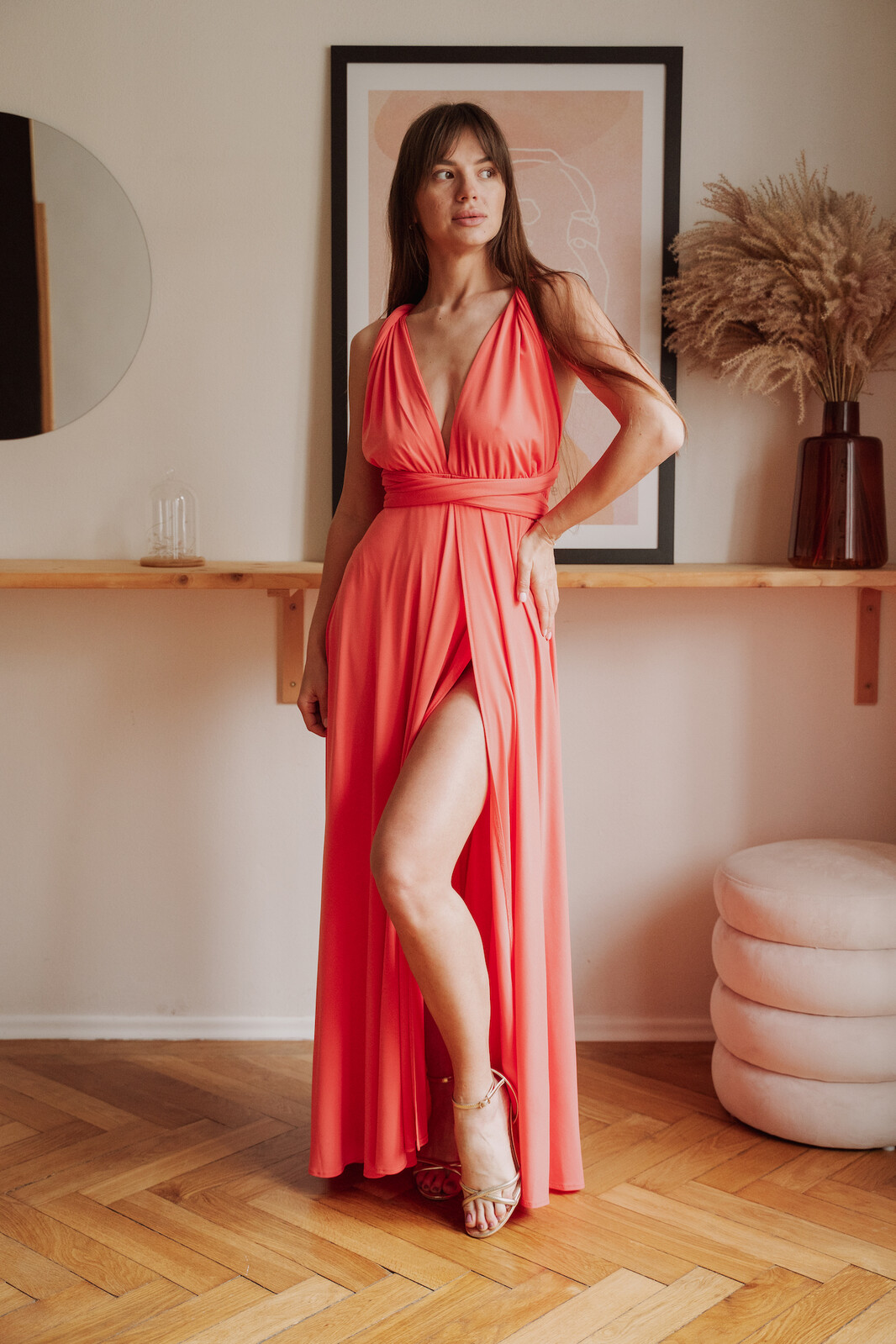 Mally Oranžové dlhé šaty na viazanie Veľkosť: UNI