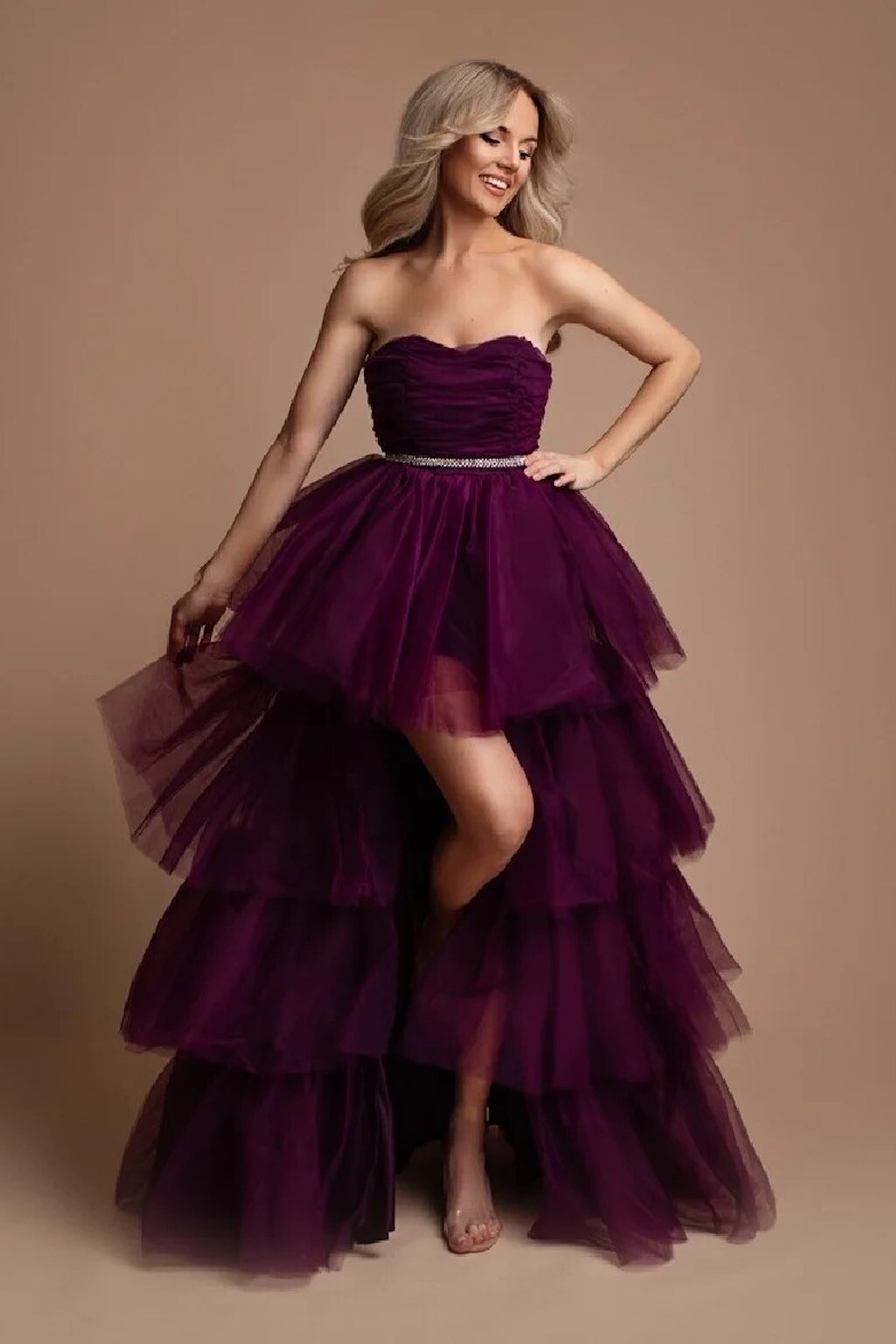 Eva & Lola Fialové tylové šaty s objemnou sukňou Veľkosť: L