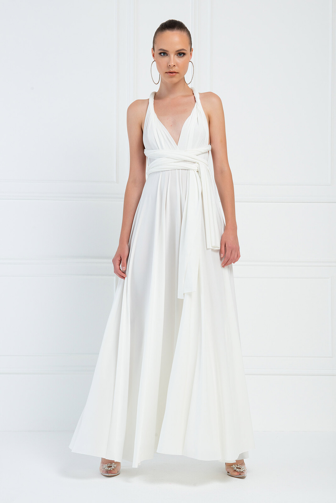 Kikiriki Biele dlhé šaty na viazanie Veľkosť: M