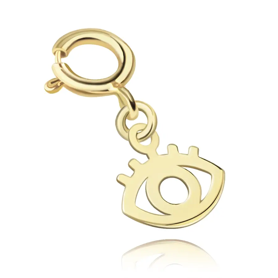 Odopínateľný prívesok na náramok v žltom 375 zlate - ochranné oko s mihalnicami