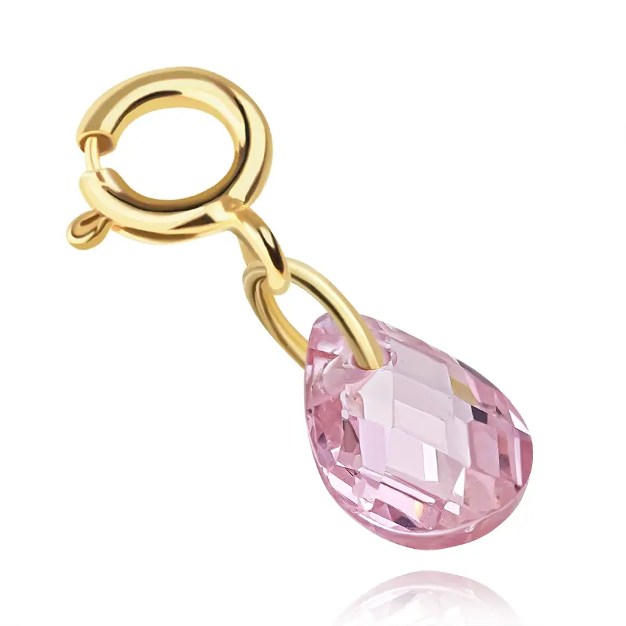 Odopínateľný prívesok zo žltého 375 zlata - ružová zirkónová slza