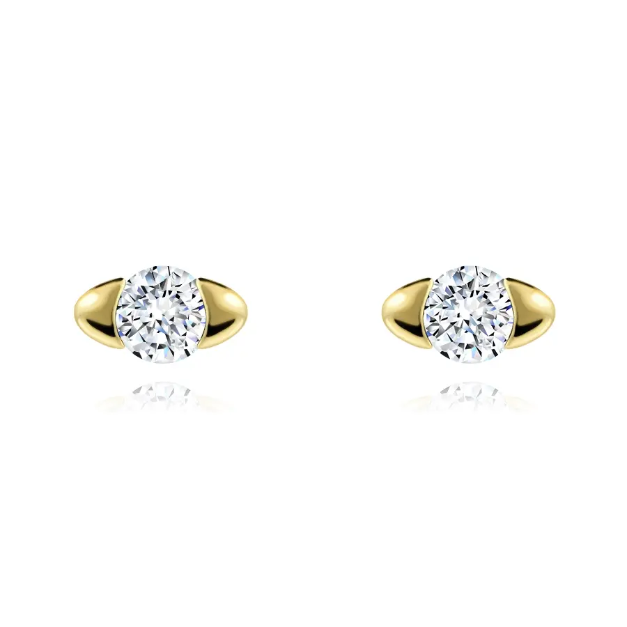 Zlaté náušnice 9K so zirkónom v jemnom uchytení