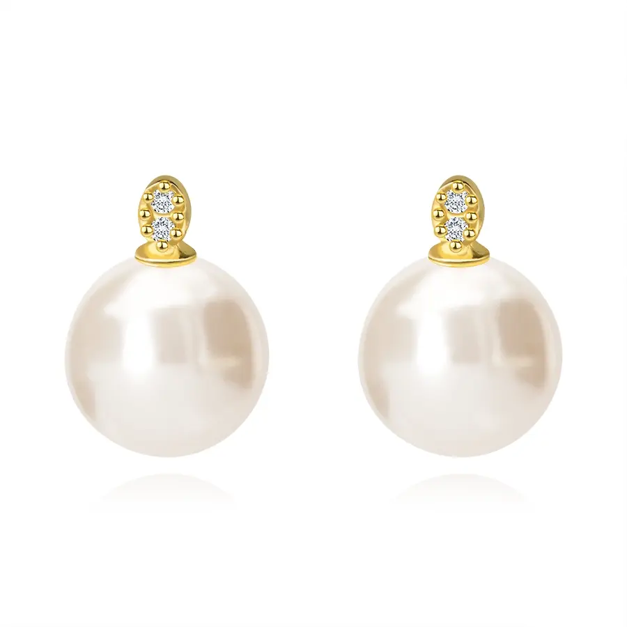 Zlaté náušnice 9K s kultivovanou perlou a čírymi zirkónmi