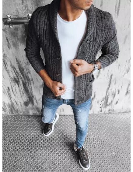 Pánsky sveter voľného strihu FESTER tmavo šedý