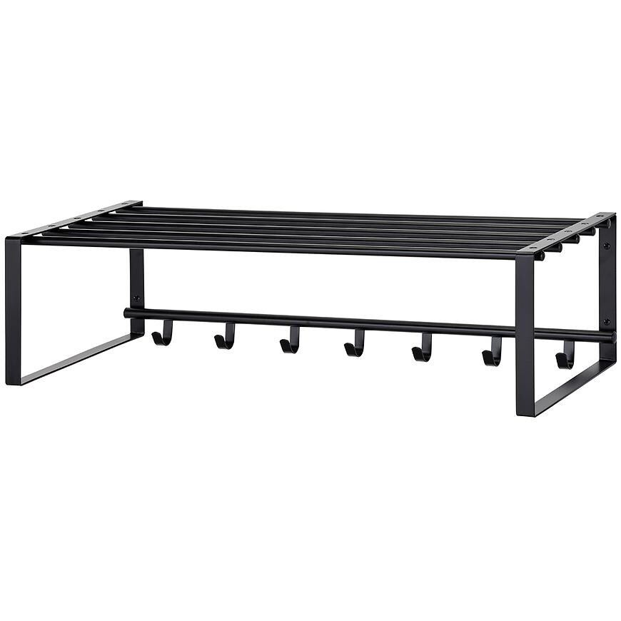 Nástenný vešiak s  policou a háčikmi G6818-1 čierna