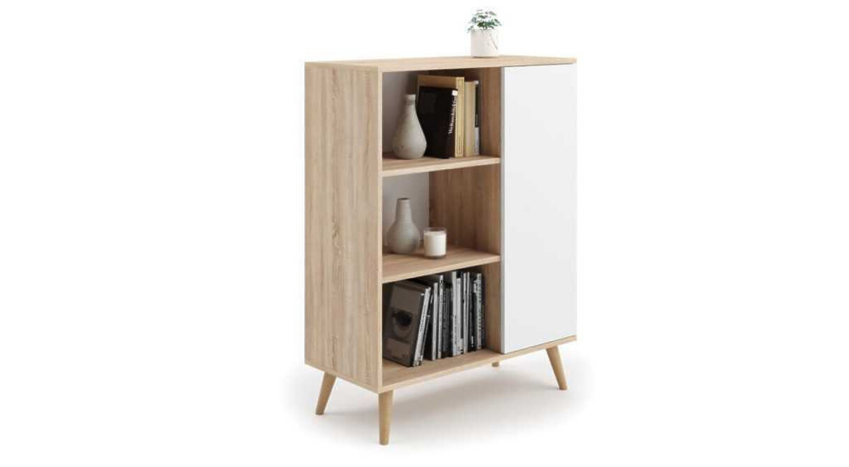 Regál skriňa Fondi dub sonoma - biela, škandinávska