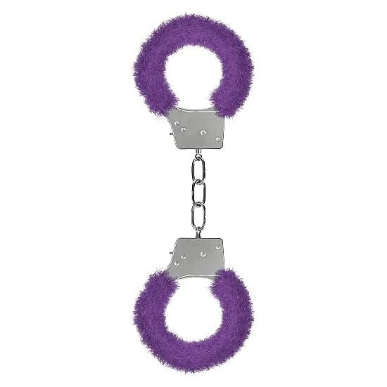 Ouch! Kovové putá na ruky oplyšované - fialová