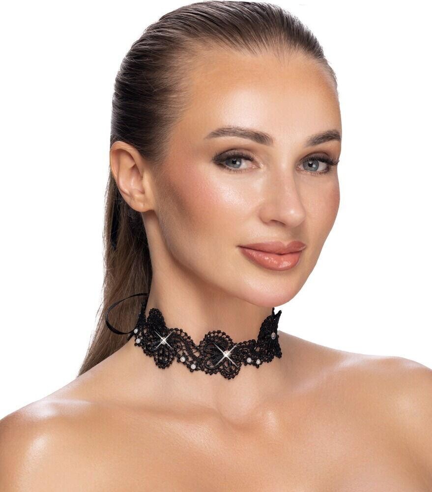 Cottelli Accessoires Choker Krajkový obojok s kamienkami