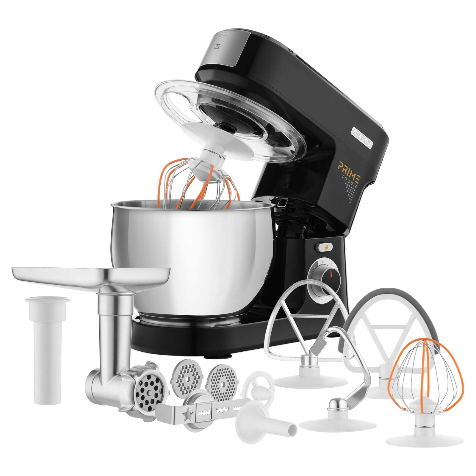 Sencor STM 3741BK  Kuchynský robot Robustný a silný motor s výkonom 1 000 W, 4,5 l antikorová nádoba pre všetky druhy cesta, 6 nastavení rýchlosti,