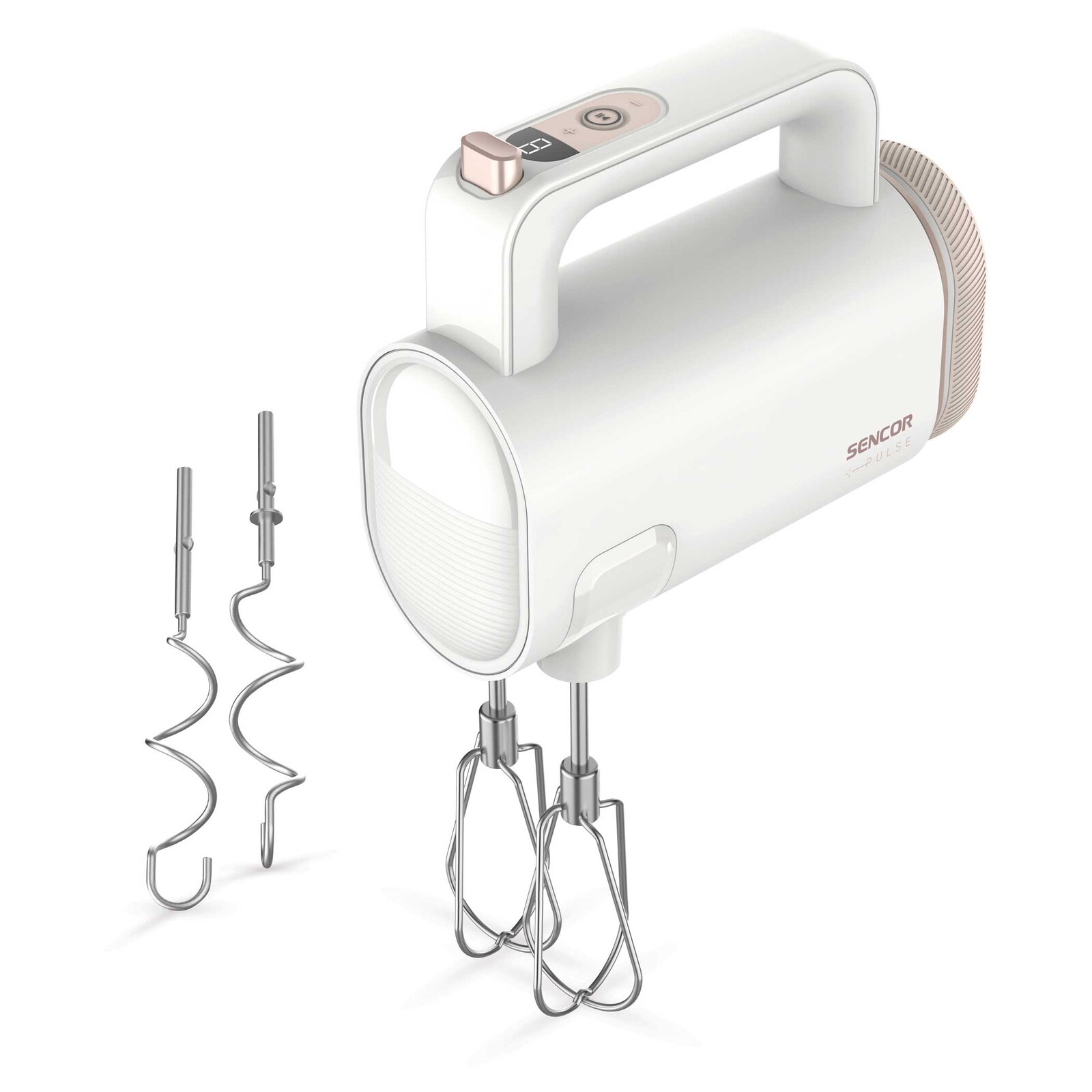 Sencor SHM 9130WH AKU Ručný šľahač  Digitálny displej s 8 rýchlosťami pre recepty vyžadujúce miešanie, hnetenie a šľahanie, Až 20 šľahacích cyklov na