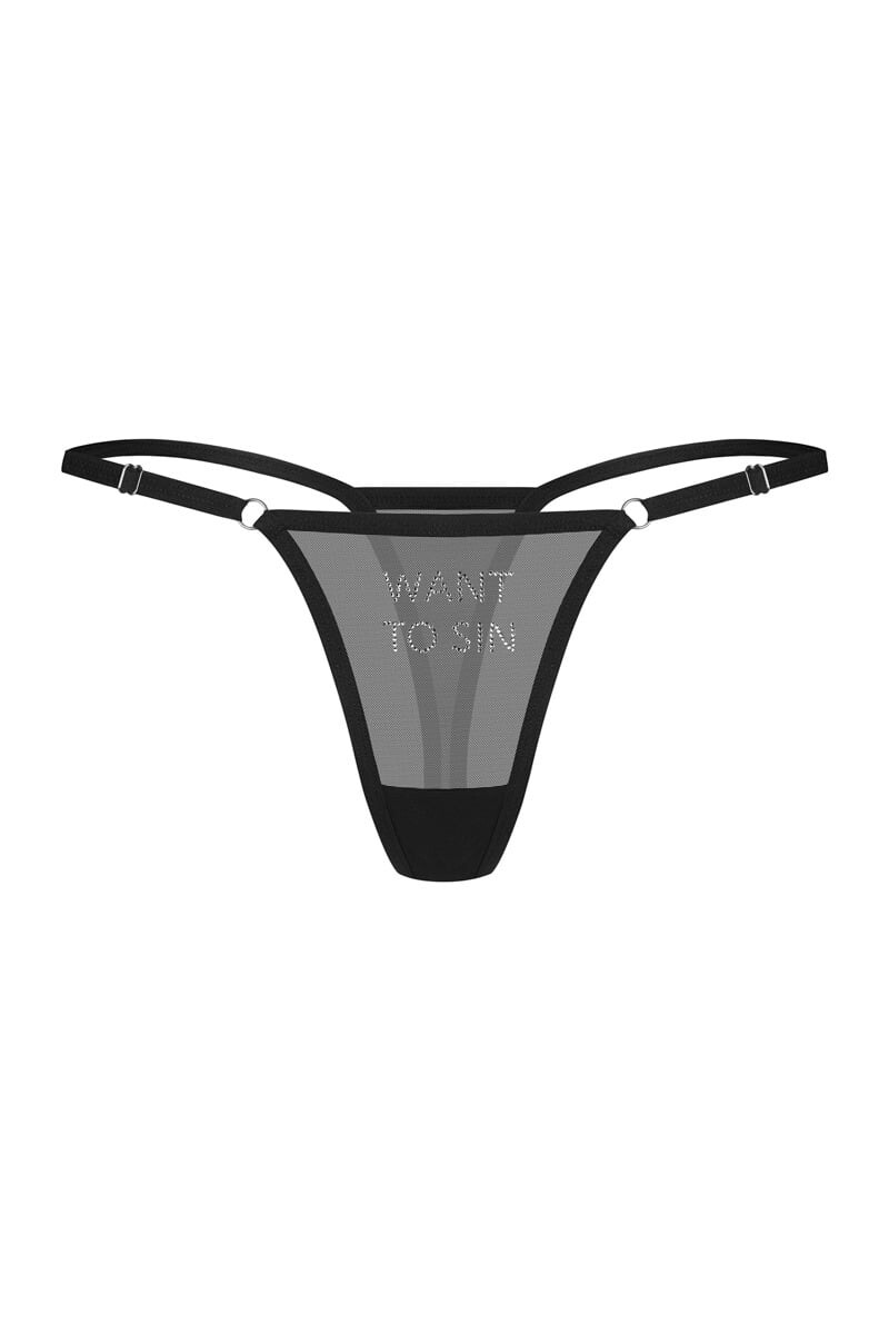 Čierne tango nohavičky s nápisom Violami Sin