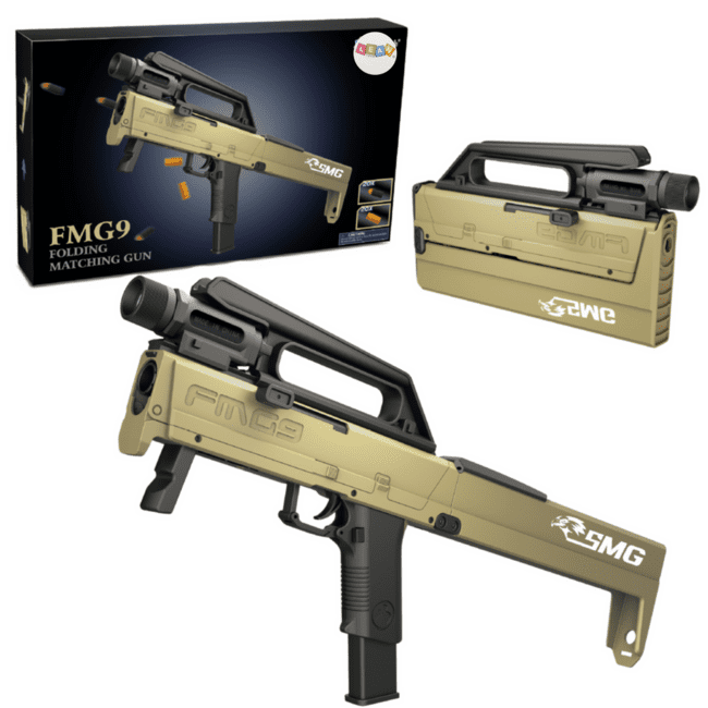 Penová puška FMG9 – skladacia, baterka, 20 šípok a 20 šupiek