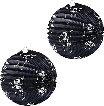 RAPPA Lampion Halloween kulatý, kostlivci, 25 cm, 2 ks