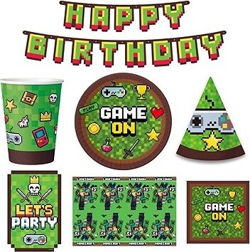 GODAN Dětská narozeninová sada Minecraft, pixel, 10 osob