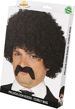 GUIRCA Pánská černá paruka s černým knírem