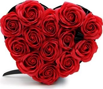 Sortland Darčeková sada mydlových kvetov ruží Premium 13 ks, tvar srdca, červená