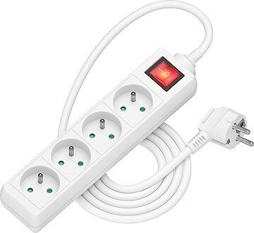AlzaPower predlžovací prívod 230 V 4 zásuvky vypínač 2 m biely