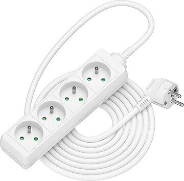 AlzaPower predlžovací prívod 230 V 4 zásuvky 5 m biely
