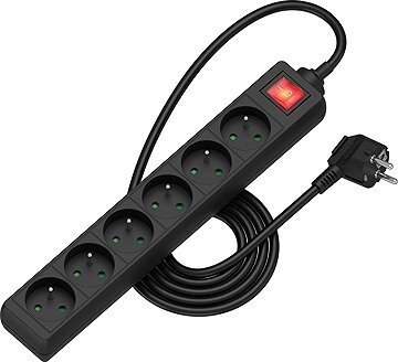 AlzaPower predlžovací prívod 230 V 6 zásuviek vypínač 2 m čierny