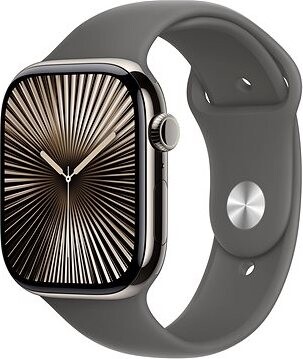 Apple Watch Series 10 42 mm Cellular Natural Titanium Case with Stone Grey Sport Band – M/L