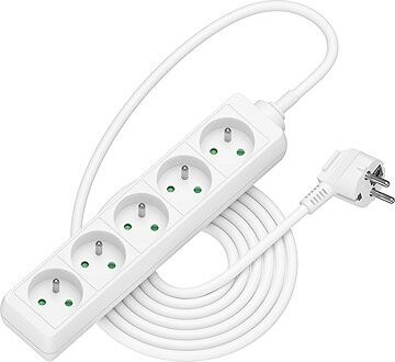 AlzaPower predlžovací prívod 230 V 5 zásuviek 2 m biely