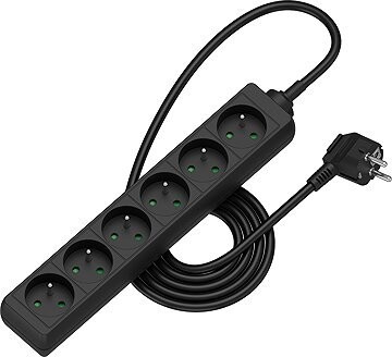 AlzaPower predlžovací prívod 230 V 6 zásuviek 2 m čierny