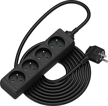 AlzaPower predlžovací prívod 230 V 4 zásuvky 5 m čierny