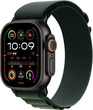 Apple Watch Ultra 2 49 mm Black Titanium Case with Dark Green Alpine Loop – Small