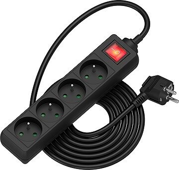 AlzaPower predlžovací prívod 230 V 4 zásuvky vypínač 3 m čierny