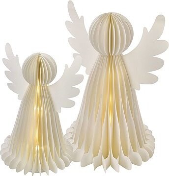 EMOS LED vianoční papieroví anjeli so stojanom, 2 ks, 28/38 cm, vnútorní, časovač