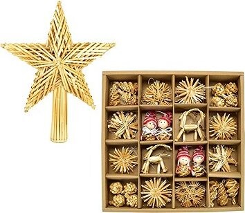 DOMMIO Slamená špička hviezda 25 × 30 cm a súprava 56 ks slamených ozdôb s figúrkami
