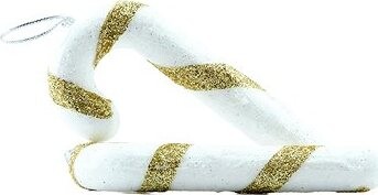 DECOLED Vianočná dekorácia – berlička lízanka, zlatá/biela, 12 cm, 10 ks