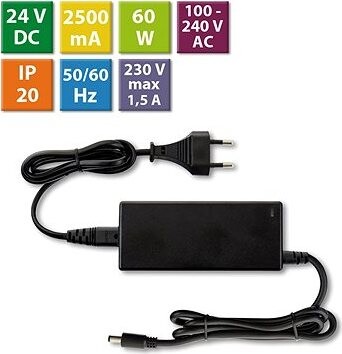 McLED Napájací adaptér 60 W, DC24 V/2,5 A, IP20, čierny plast, s vidlicou