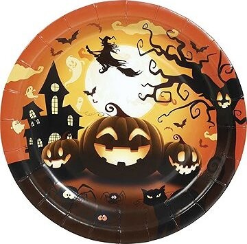 GUIRA Papírové talíře Halloween, dýně, čarodějnice, průměr 23 cm, 6 ks