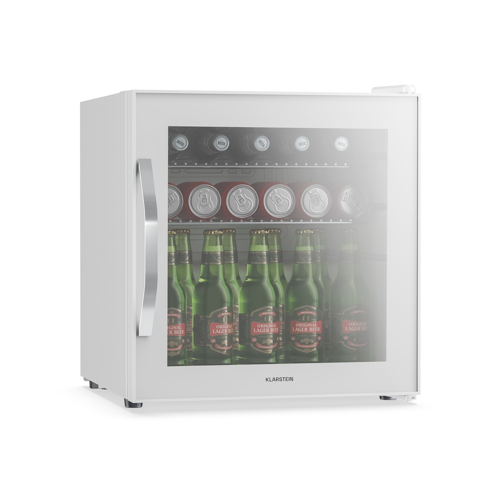 Klarstein Beersafe chladnička na nápoje so zrkadlovými sklenenými dverami | 44 x 48 cm | 85 W | 47 litrov | Biela