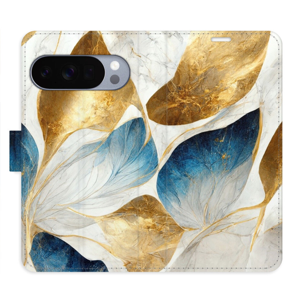 Flipové puzdro iSaprio - GoldBlue Leaves - Google Pixel 10 / 10 Pro