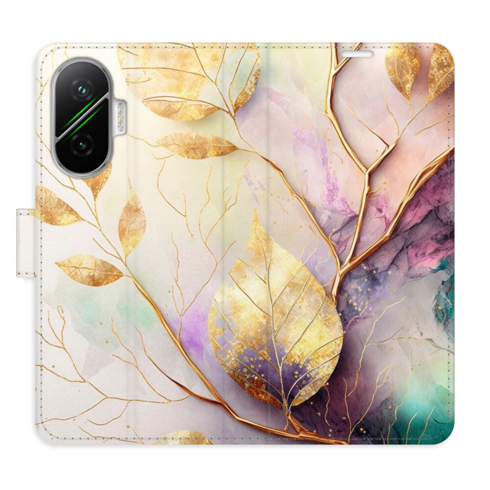 Flipové puzdro iSaprio - Gold Leaves 02 - Poco F7