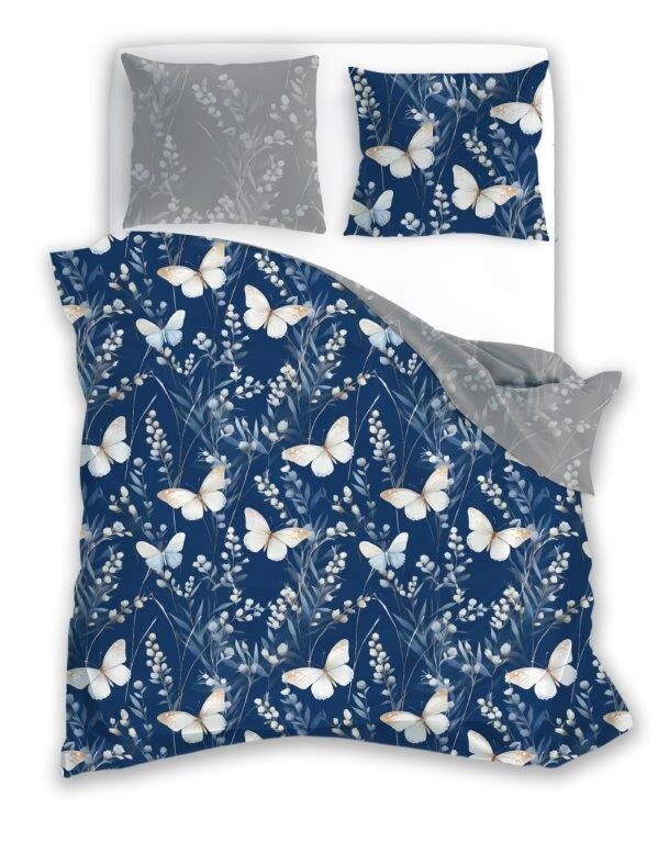Bavlněné povlečení Letní sen 025 140x200 cm + 2x 70x90 cm tmavě modré/šedé