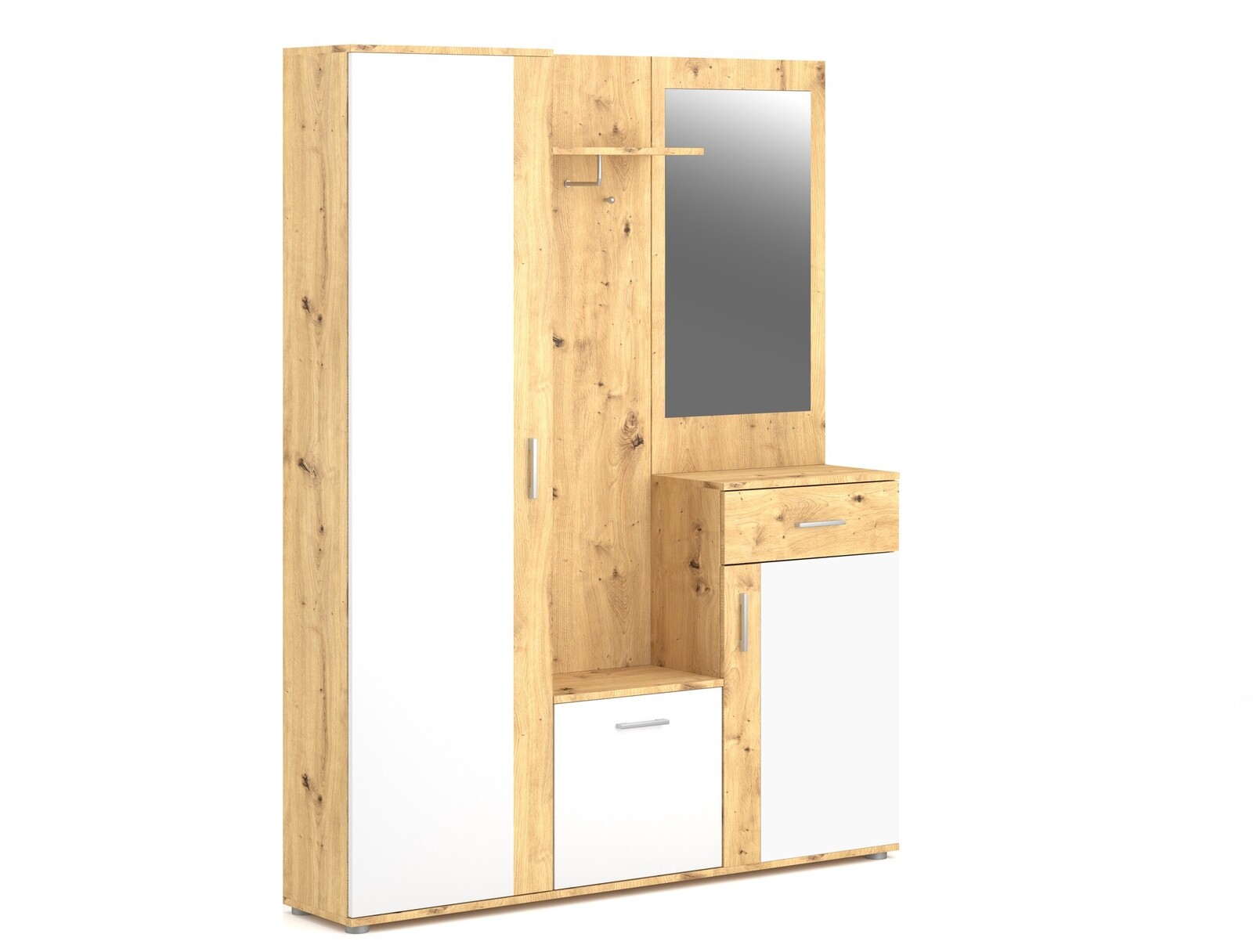 Předsíňová stěna Trio se zrcadlem 145 cm dub Artisan/bílá