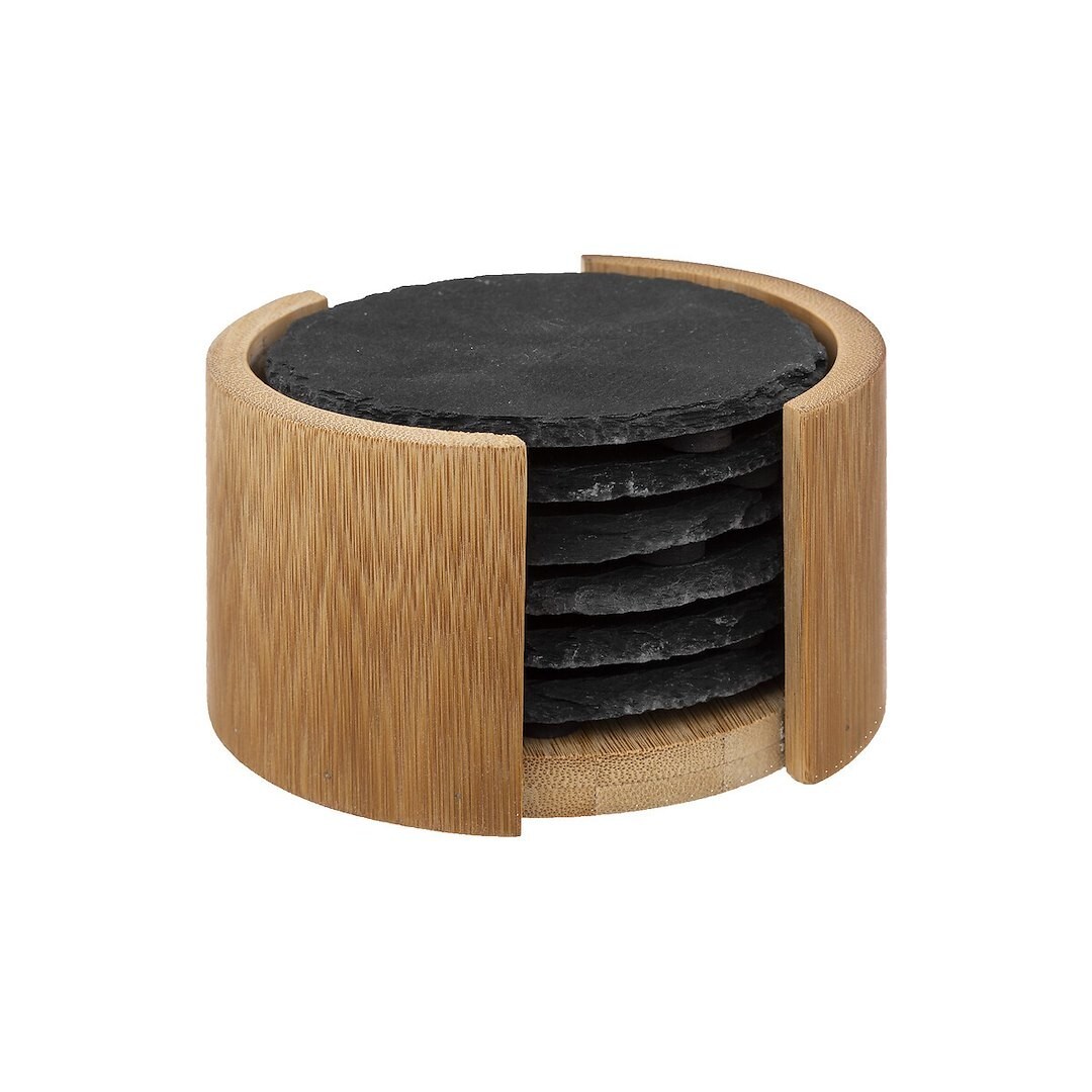 Sada 6 ks kamenného prostírání STONY černá/bambus