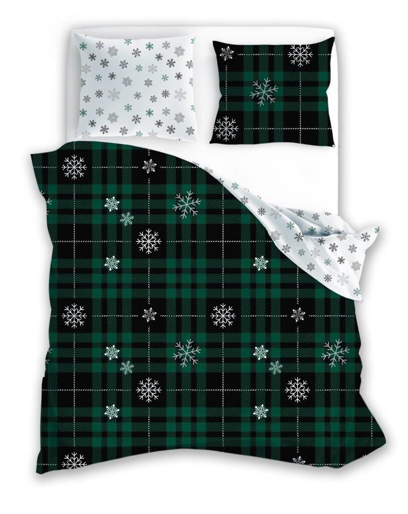 Vánoční bavlněné povlečení Nordic 006 160x200 cm + 2x 70x80 cm tmavě zelené/bílé